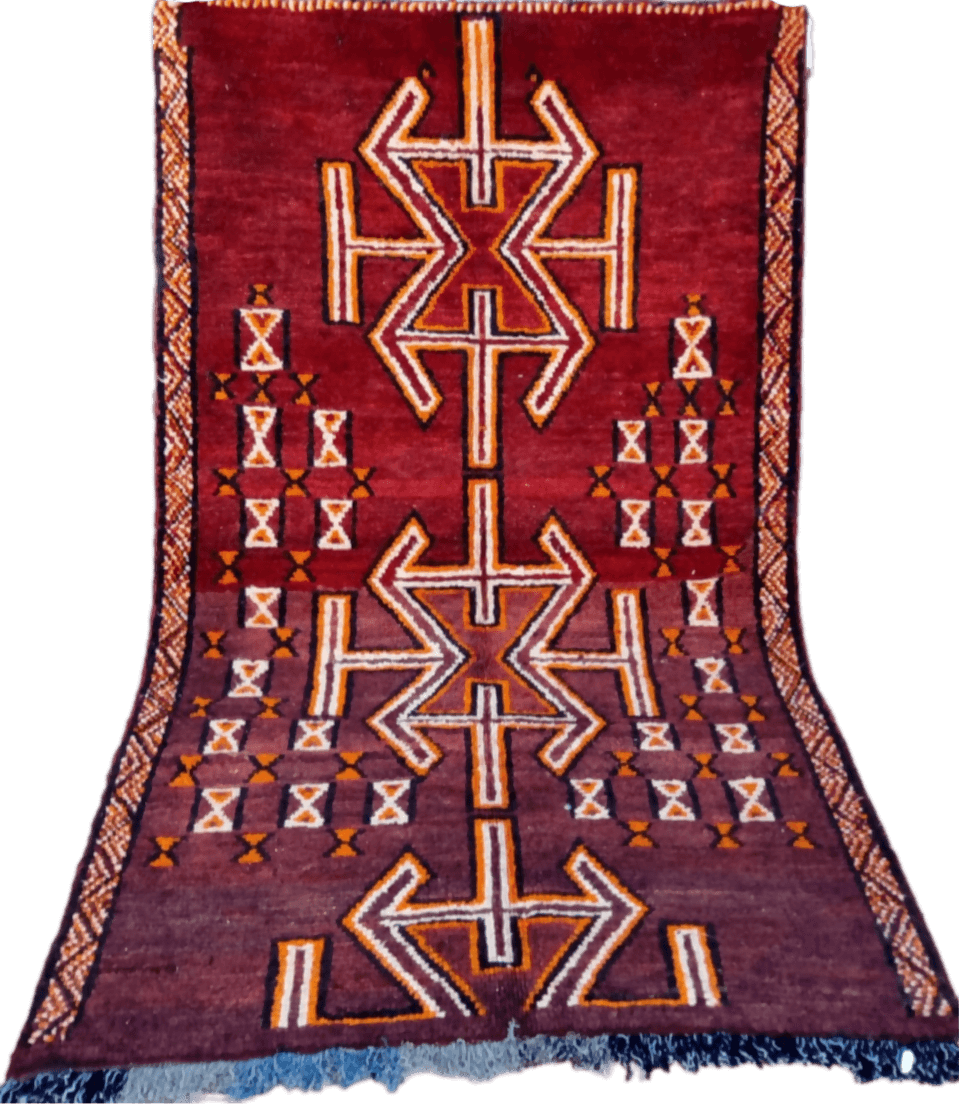 Handmade Moroccan Berber Rug - 9'8" x 4'5" - Red & Orange - Wool - Unique Tribal Design