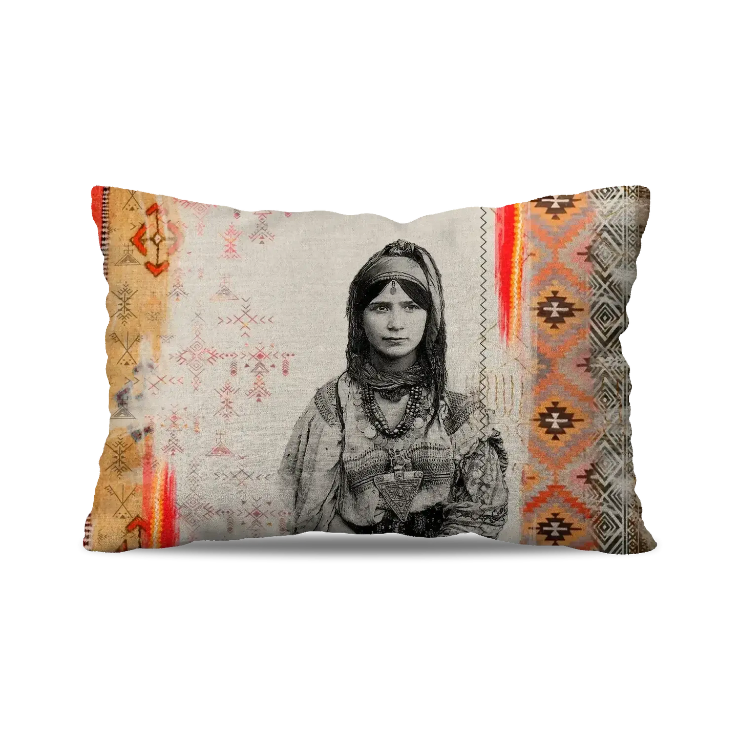 BERBER RECTANGLE CUSHION - AMAZIGH LADY MOROCCAN COLORS