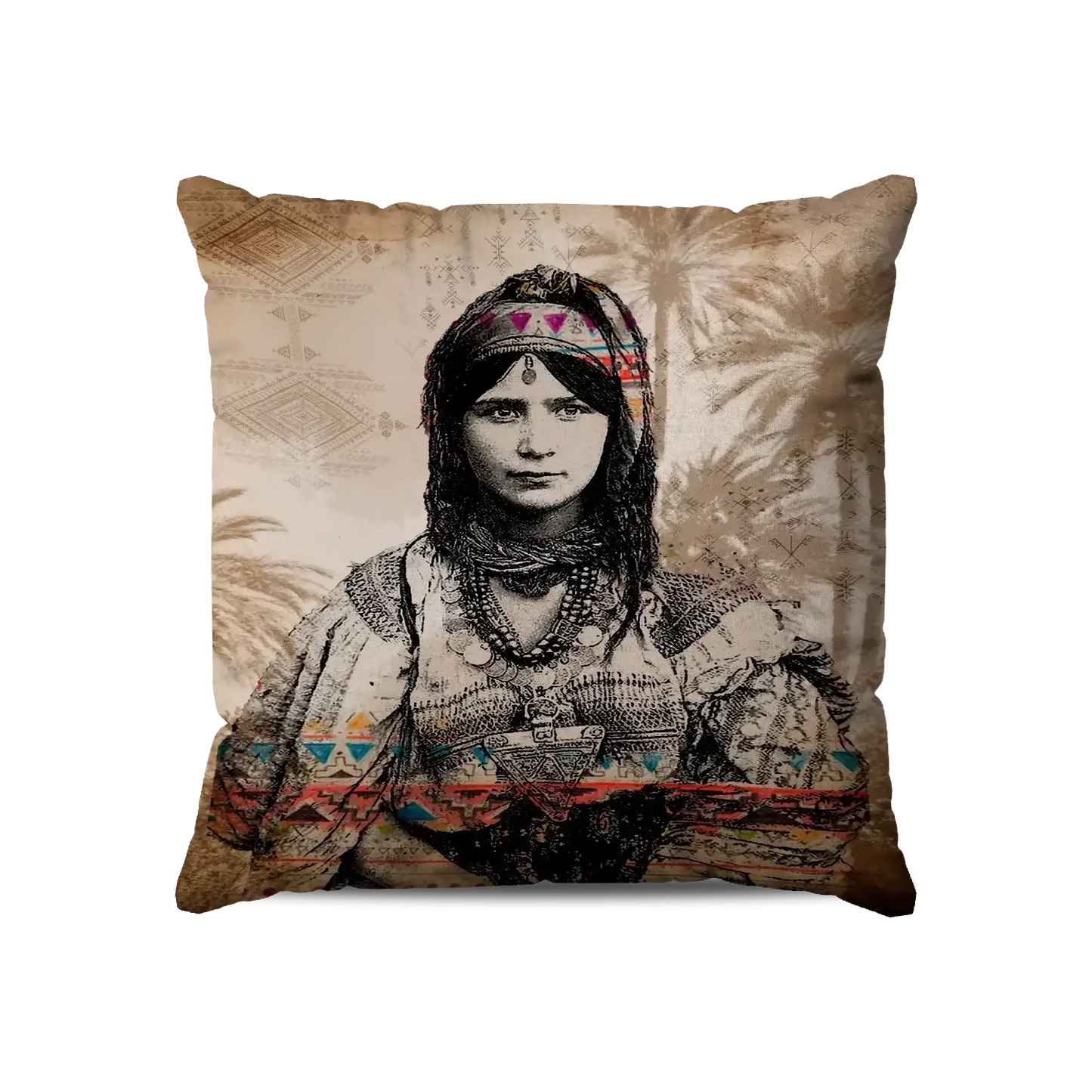 CUSHION -  AMAZIGH SYMBOLES PATERN AND AMAZIGH LADY