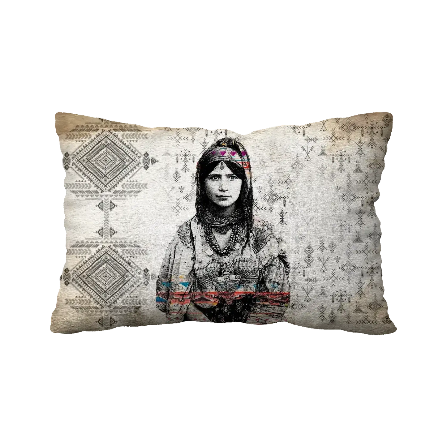 CUSHION -AMAZIGH SYMBOLES PATERN AND AMAZIGH LADY