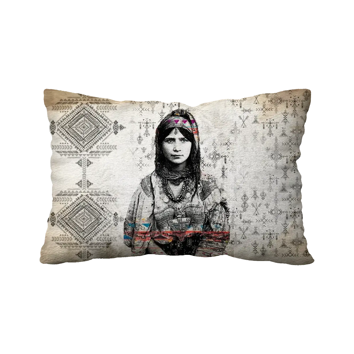 CUSHION -AMAZIGH SYMBOLES PATERN AND AMAZIGH LADY