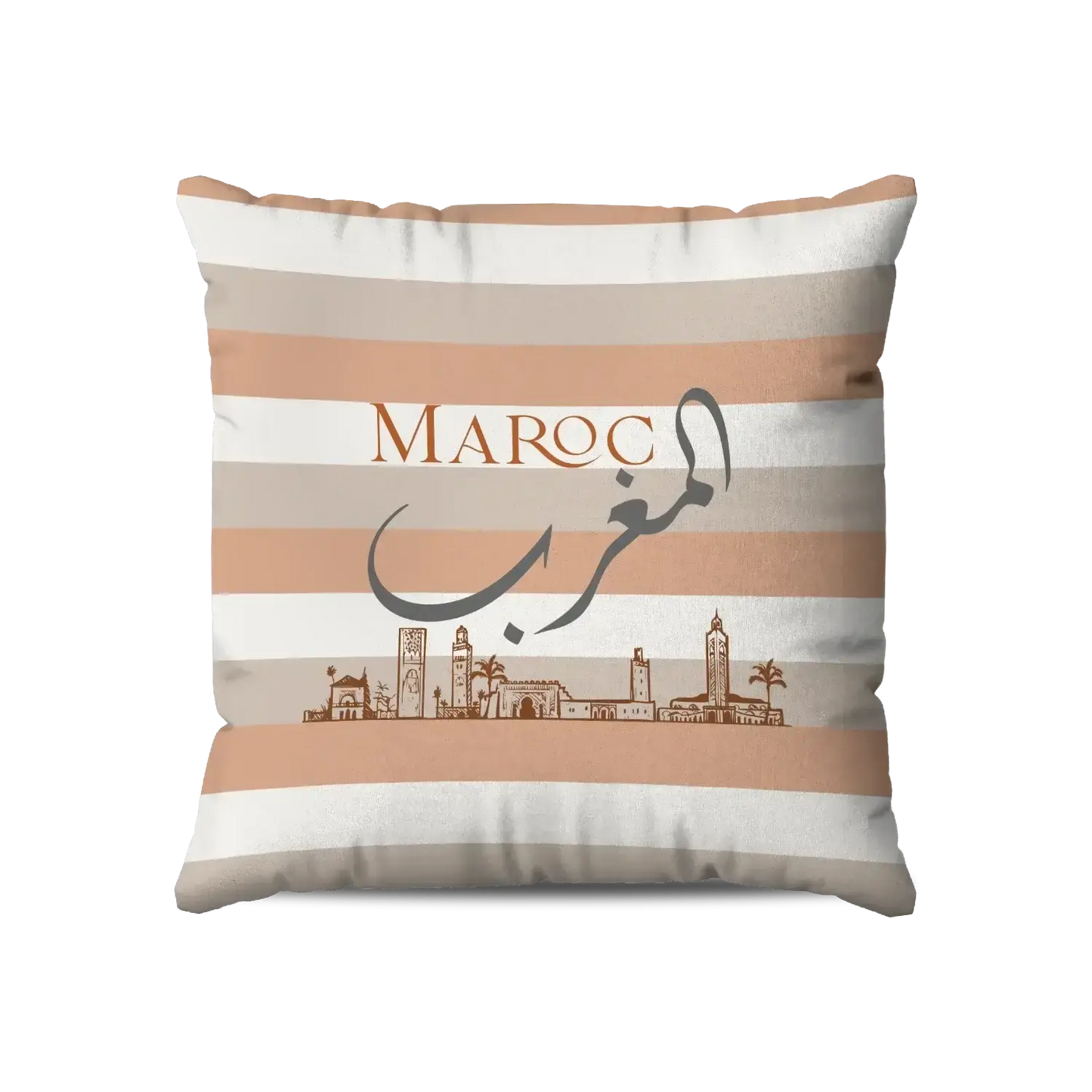 Morocco Velvet Throw Pillow with Skyline and Arabic Calligraphy - Multiple Sizes