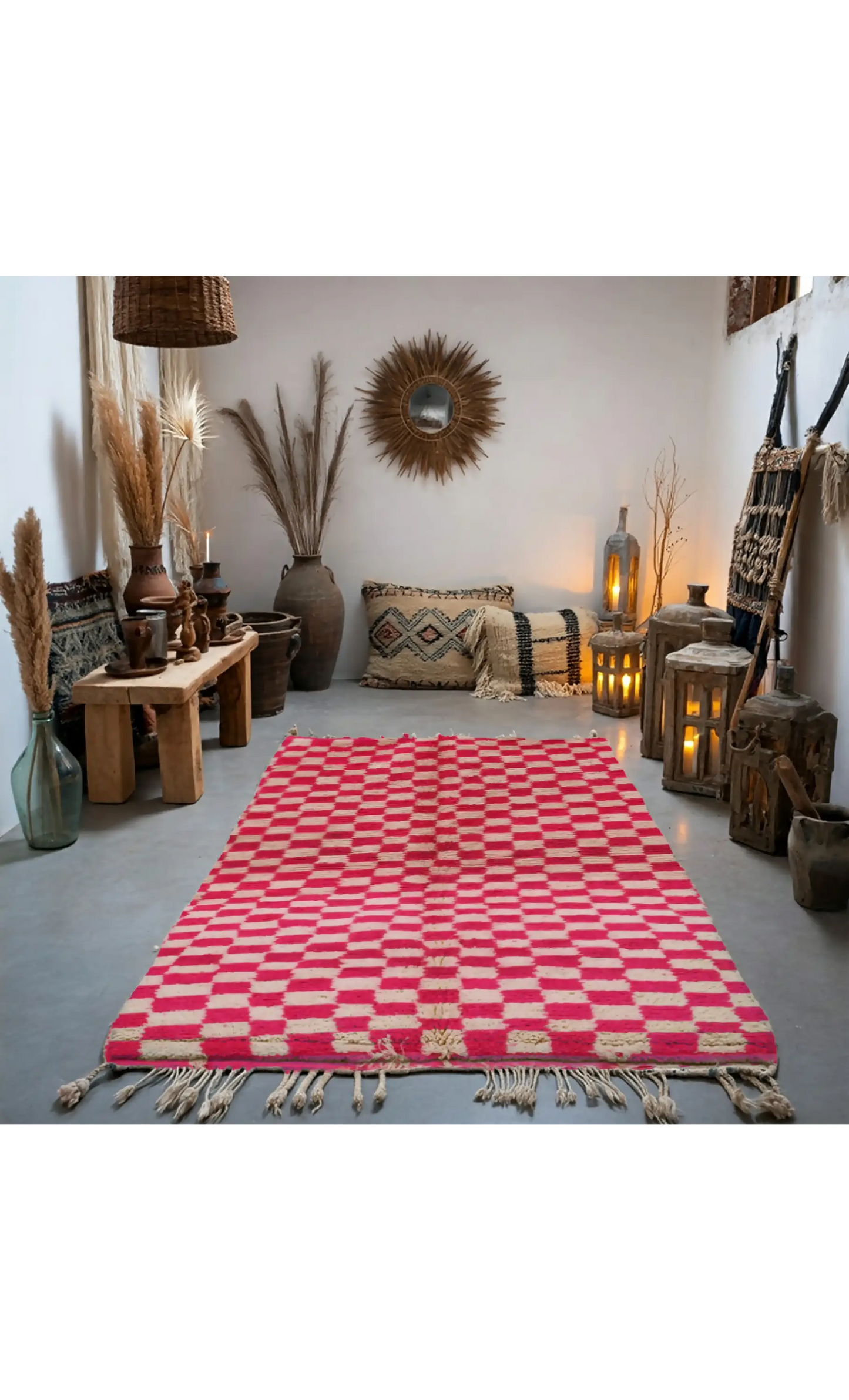 Bold Moroccan Rug in Pink and White - Handwoven Boujaad Rug - 279x188cm - 279X188cm - Rugs