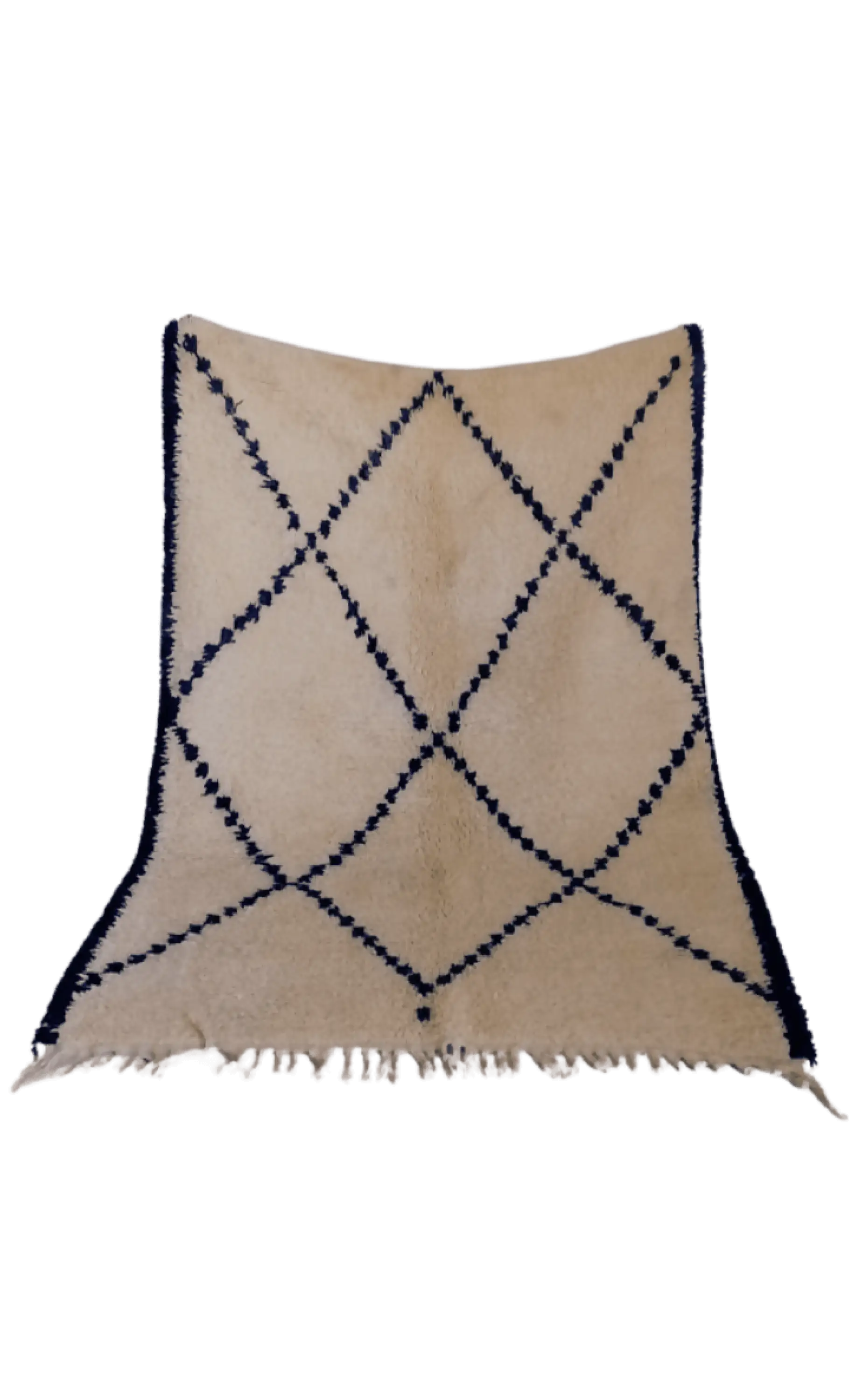 Classic Beni Ouarain Rug with Minimalist Diamond Pattern - 202x140cm - 202x140cm - Rugs