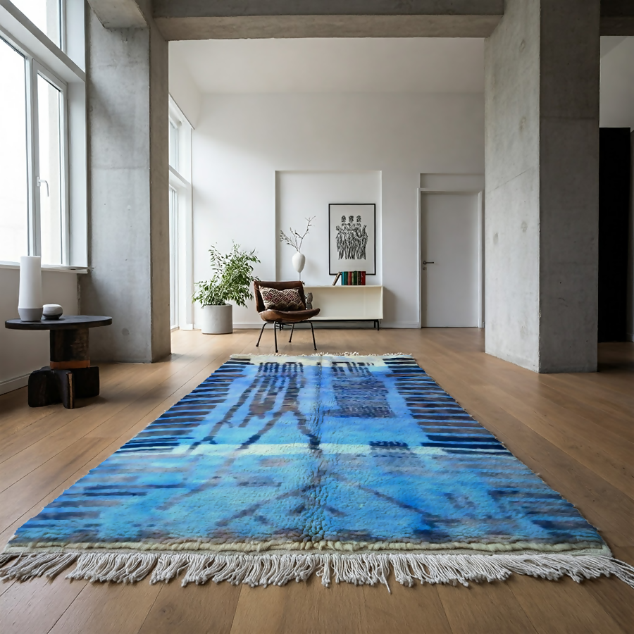 Handmade Blue Beni Ourain Rug - Contemporary Moroccan Wool Rug