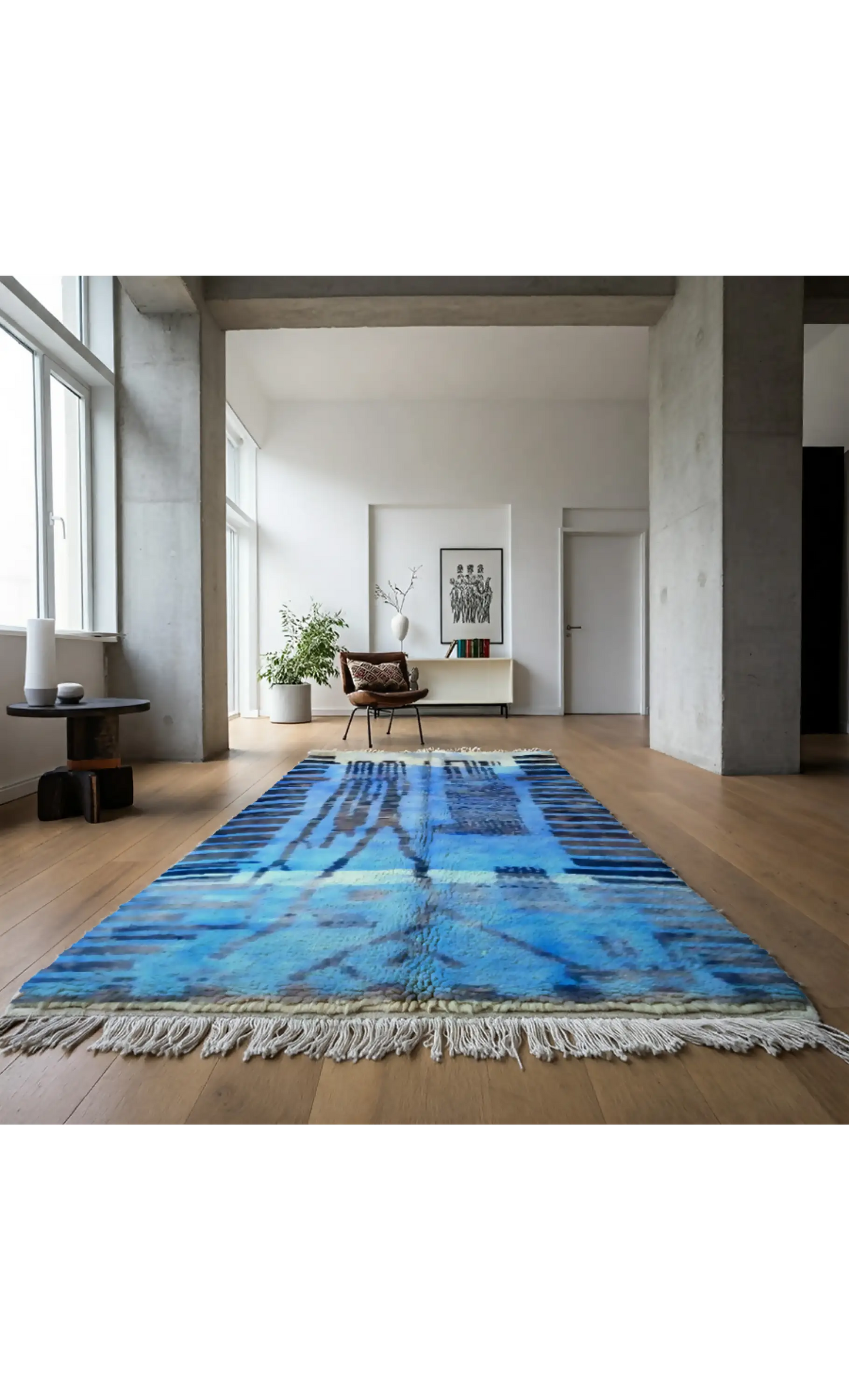 Handmade Blue Beni Ourain Rug - Contemporary Moroccan Wool Rug