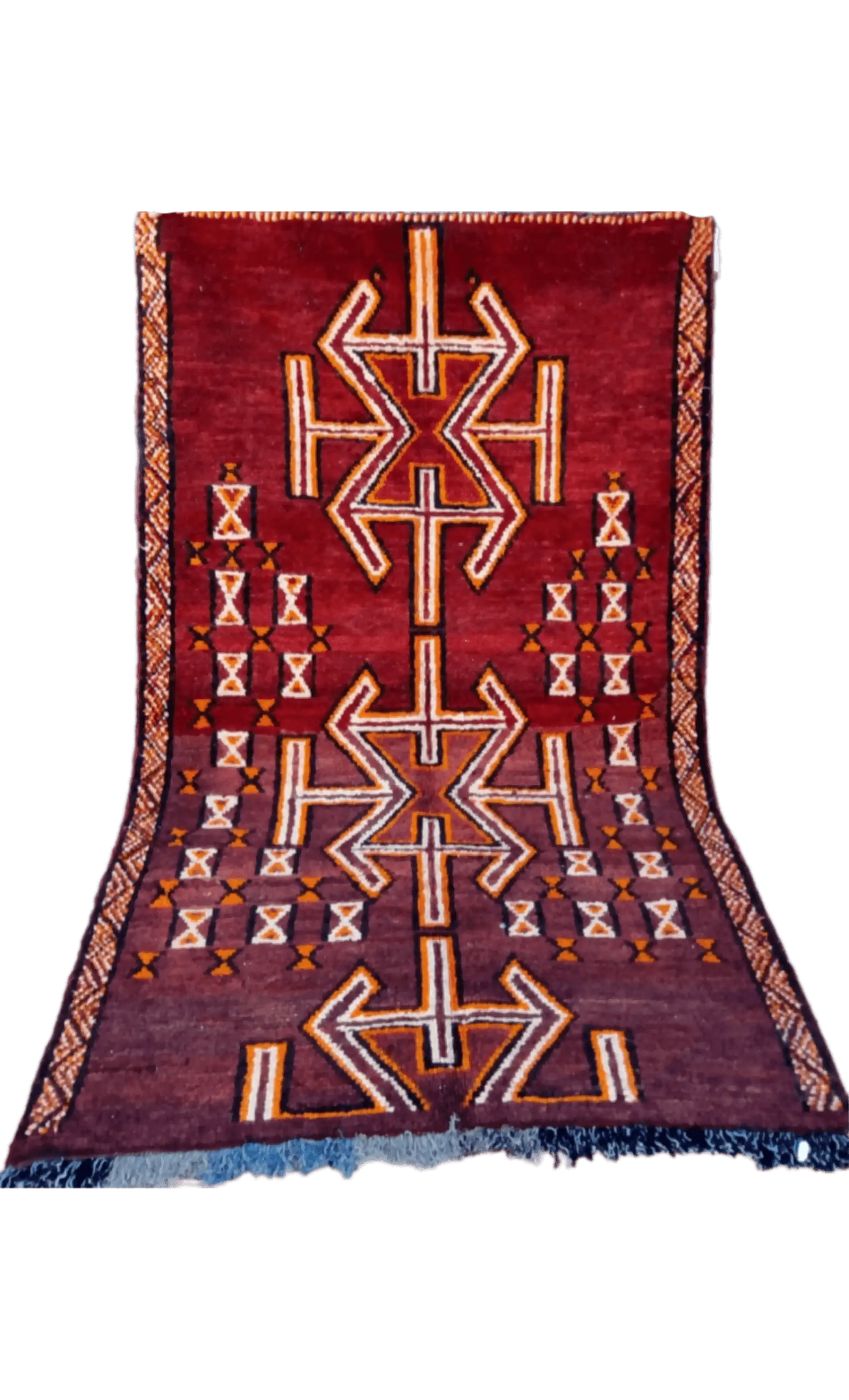 Handmade Moroccan Berber Rug - 9’8’’ x 4’5’’ - Red & Orange - Wool - Unique Tribal Design - 295X135cm / RED - Rugs