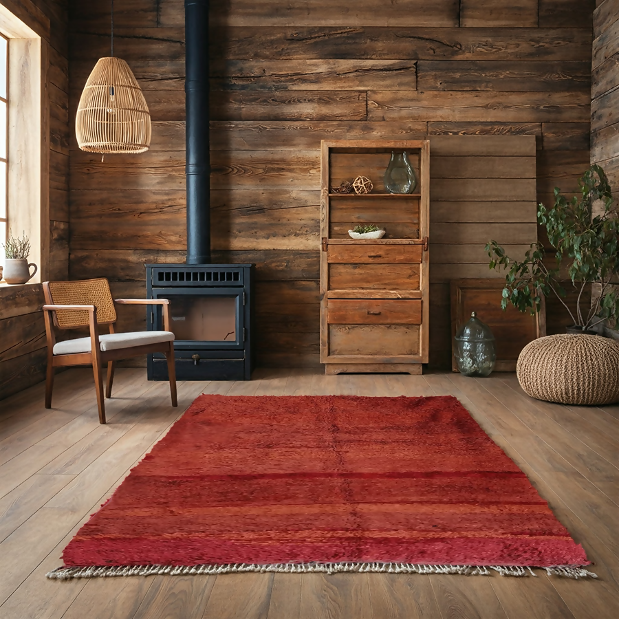 Warm Hues of Morocco: Handwoven Boujaad Rug in Red - 313x178cm