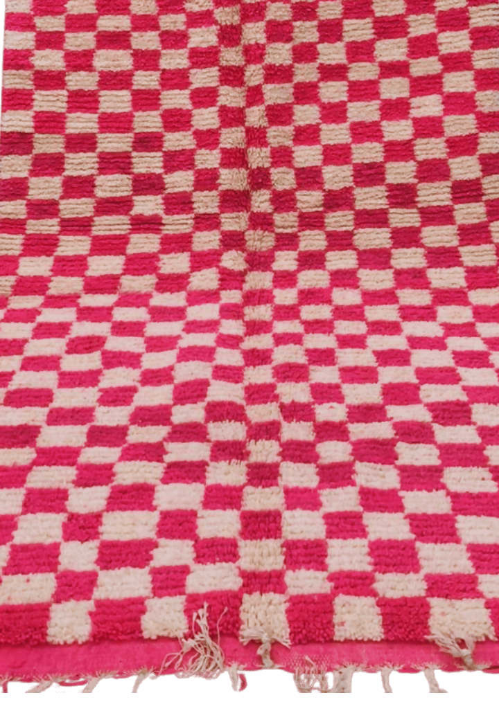 Bold Moroccan Rug in Pink and White - Handwoven Boujaad Rug - 279x188cm