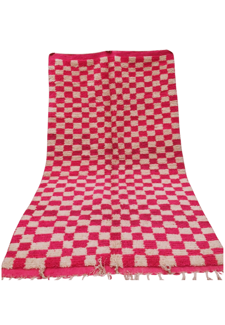 Bold Moroccan Rug in Pink and White - Handwoven Boujaad Rug - 279x188cm